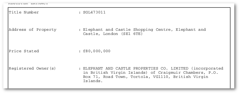 Delancey's Elephant & Castle holdings registered in the BVI